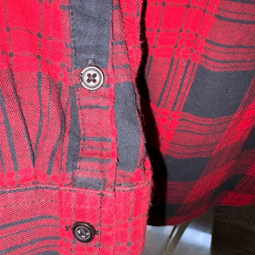 100% Cotton Red and Black Plaid Button-Up Dress - Picture 4 of 5